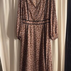 SHEIN Brown Floral Long Sleeve Dress